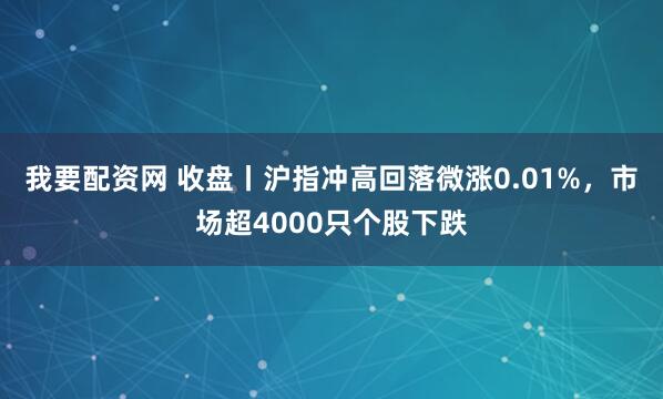 我要配资网 收盘丨沪指冲高回落微涨0.01%，市场超4000只个股下跌