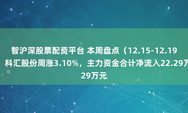 智沪深股票配资平台 本周盘点（12.15-12.19）：科汇股份周涨3.10%，主力资金合计净流入22.29万元